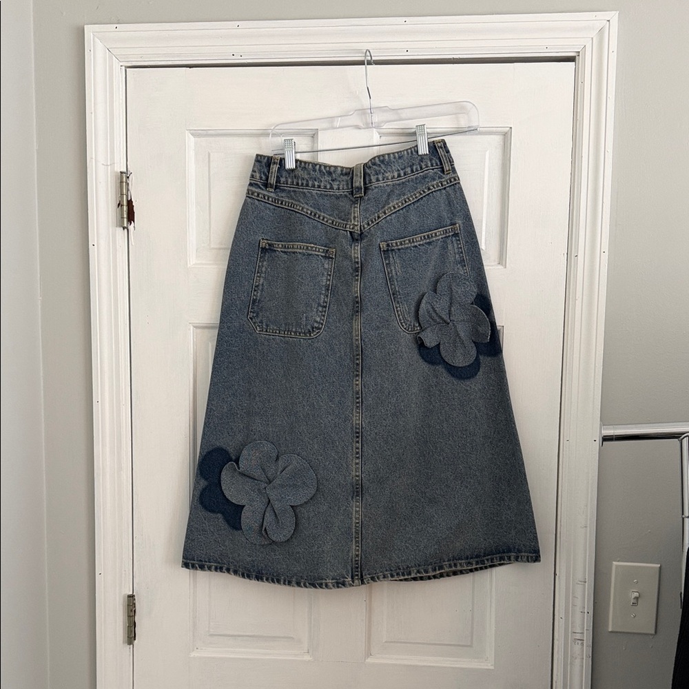 Chic Floral Embellished Denim Skirt - Picture 2 of 5